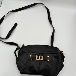 Tiganello Crossbody Bag Black Leather Adjustable Strap Gold Hardware Small Purse